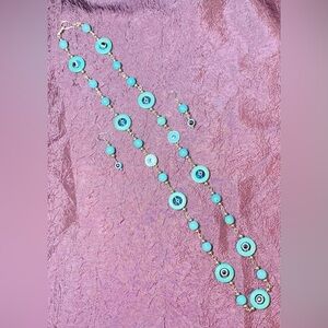 Evil Eye One-of-a-Kind Enamel Charm & Magnesite Chain Necklace/Earring Set